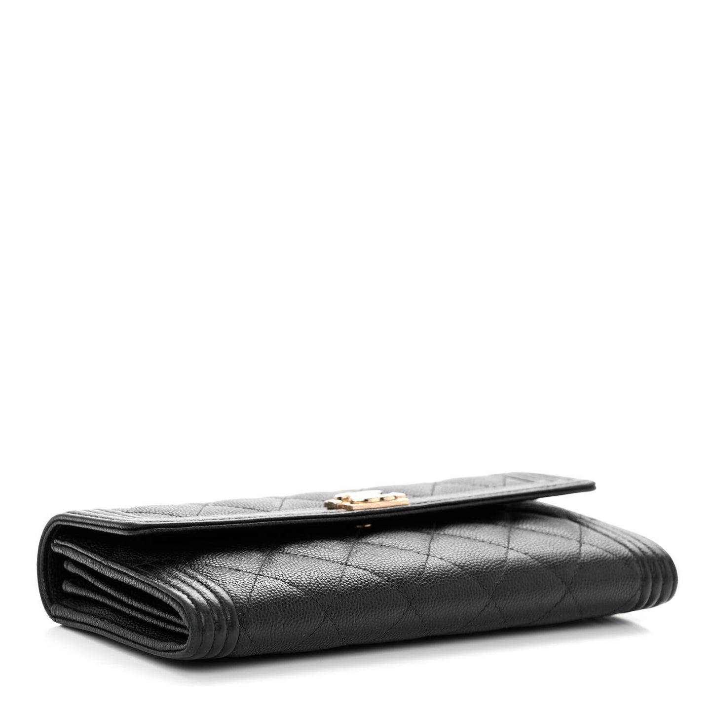 Caviar Quilted Large Boy Gusset Flap Wallet Black