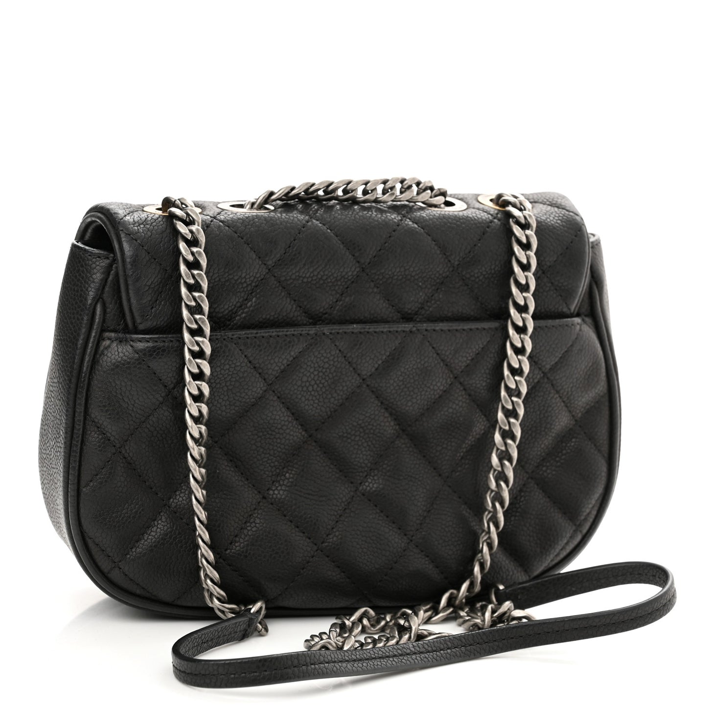 Calfskin Quilted Small Casual Pocket Messenger Flap Black