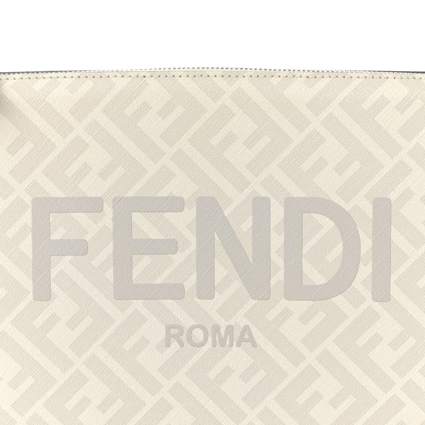 Shiny Glazed Fabric Vitello Cover FF 1974 Logo Clutch Pearl Gravel