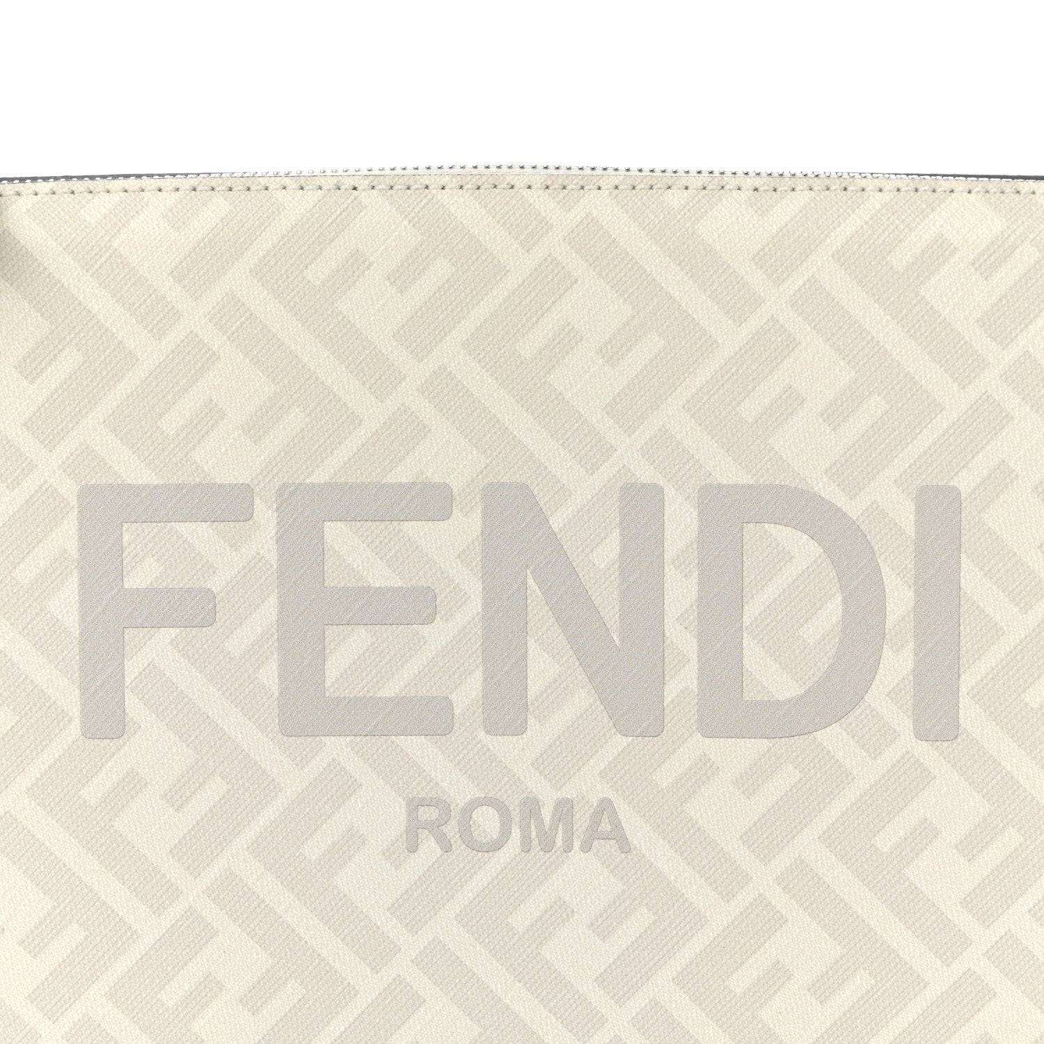 Fendi Shiny Glazed Fabric Vitello Cover FF 1974 Logo Clutch Pearl Gravel 8 of 11