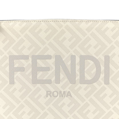 Fendi Shiny Glazed Fabric Vitello Cover FF 1974 Logo Clutch Pearl Gravel 8 of 11