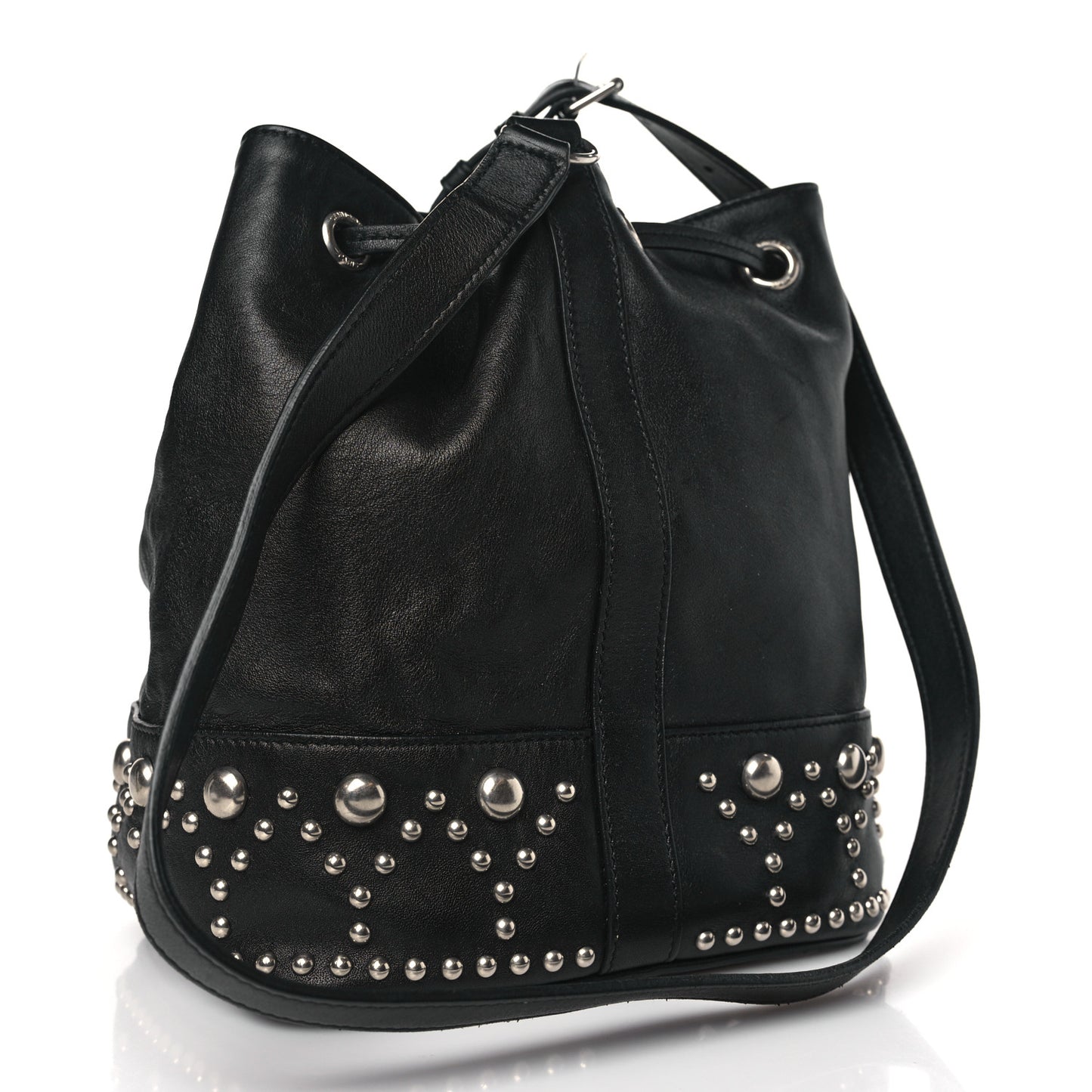 Calfskin Small Y Studs Bucket Bag Black