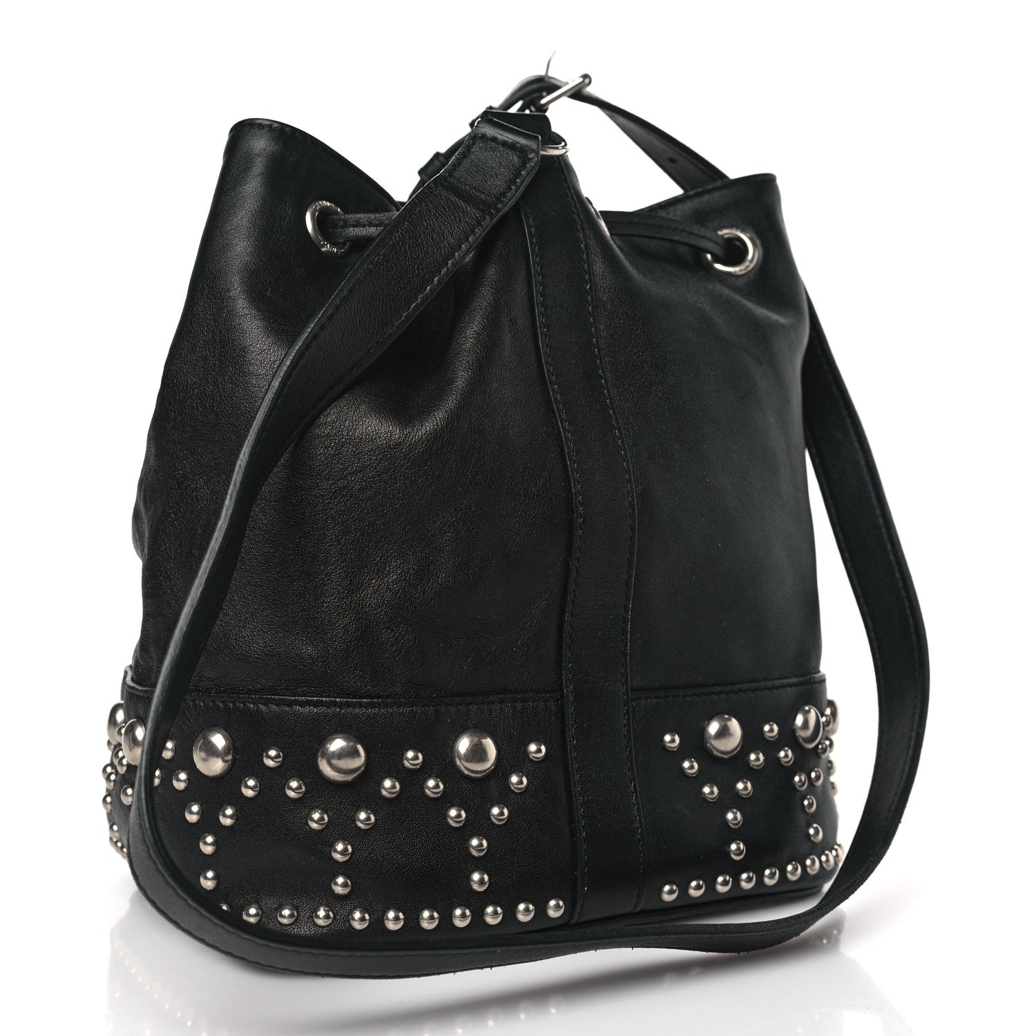 Saint Laurent Calfskin Small Y Studs Bucket Bag Black 3 of 8