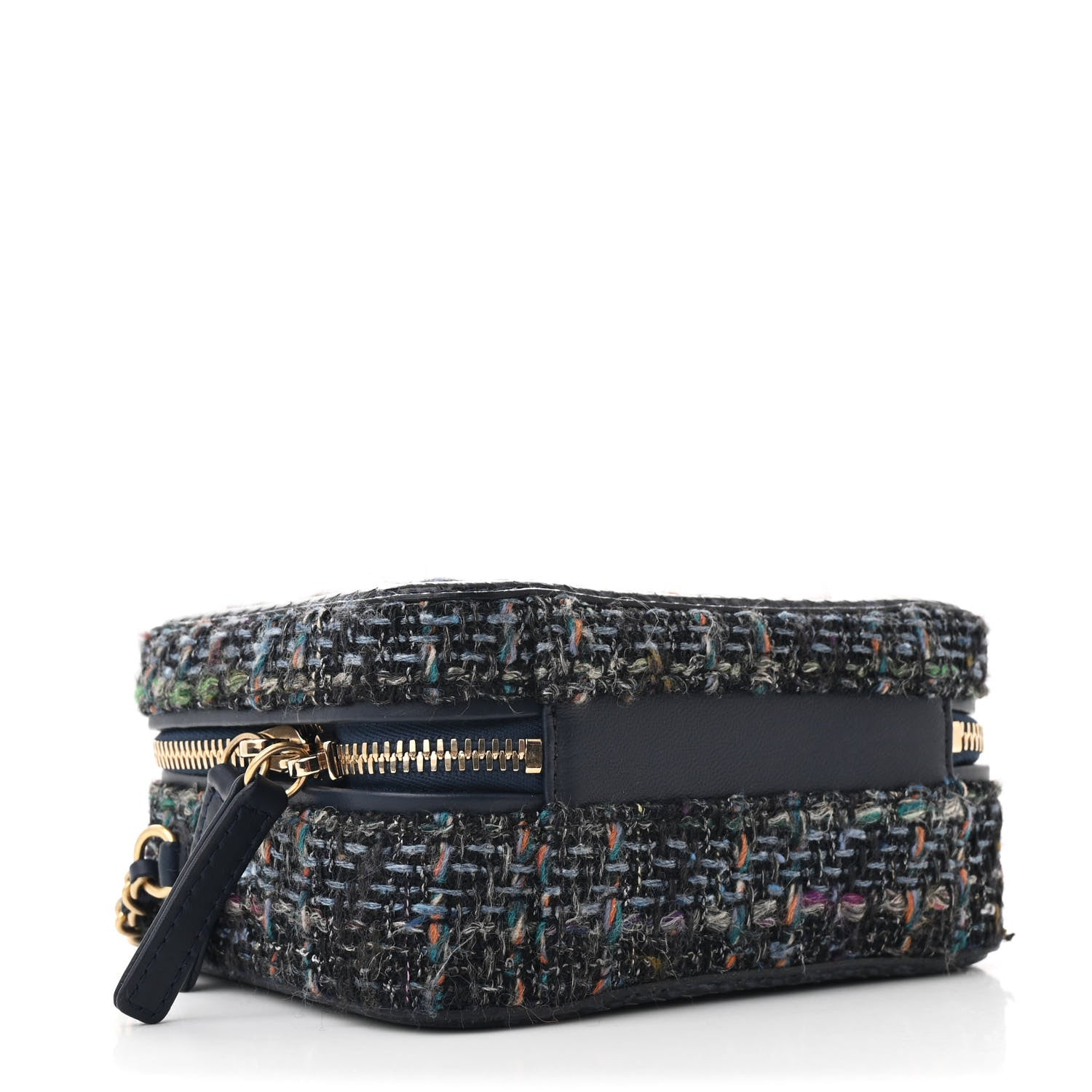 Chanel Tweed Snakeskin Quilted Small CC Filigree Vanity Case Navy Multicolor 4 of 12