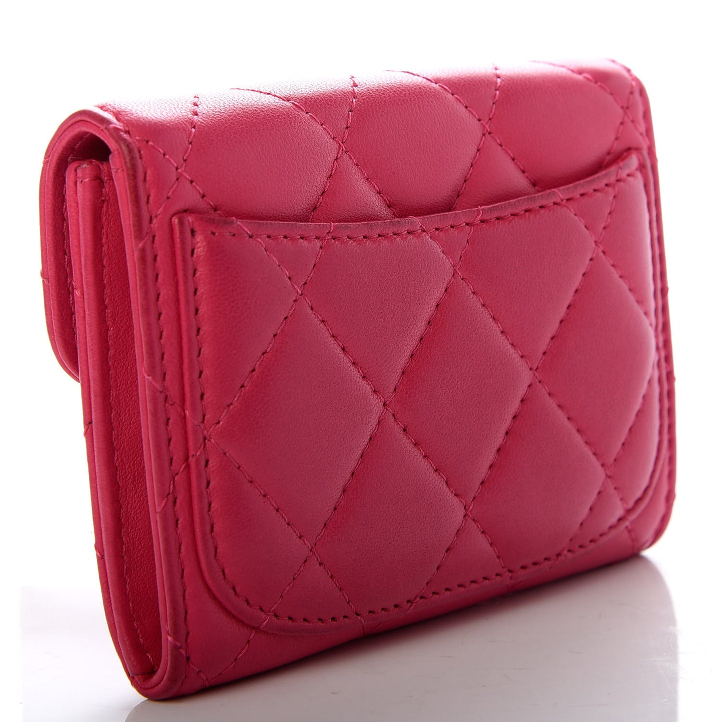 Lambskin Quilted Flap Card Holder Wallet Dark Pink