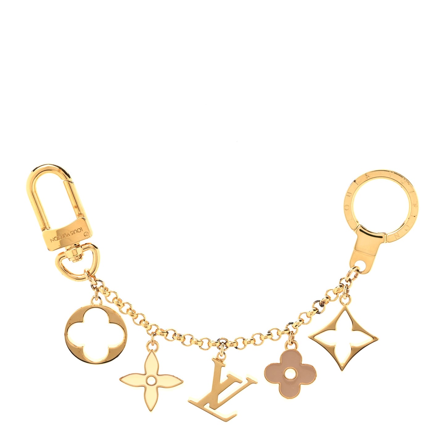 Brass Enamel Fleur De Monogram Bag Charm Chain Gold