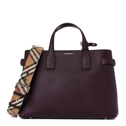 Burberry Derby Calfskin House Check Medium Banner Tote Burgundy 1 of 11