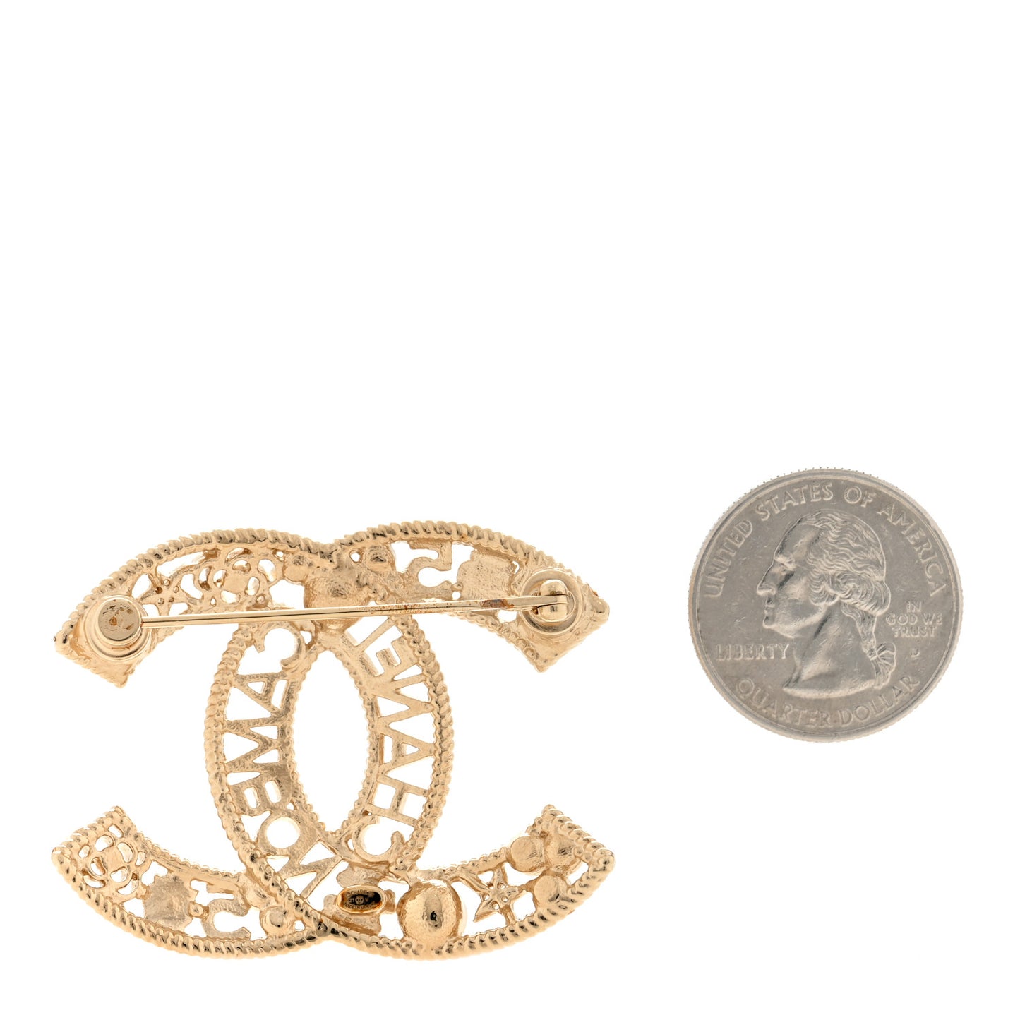 Crystal Pearl CC Charms Brooch Gold