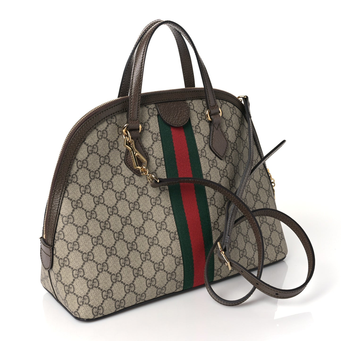 GG Supreme Monogram Web Medium Ophidia Top Handle Dome Bag Brown