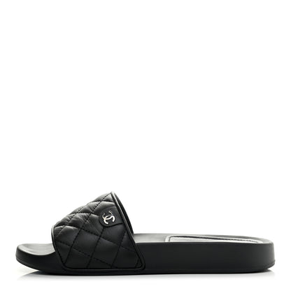 Chanel Lambskin Quilted CC Mules Sandals 38 Black 1 of 8