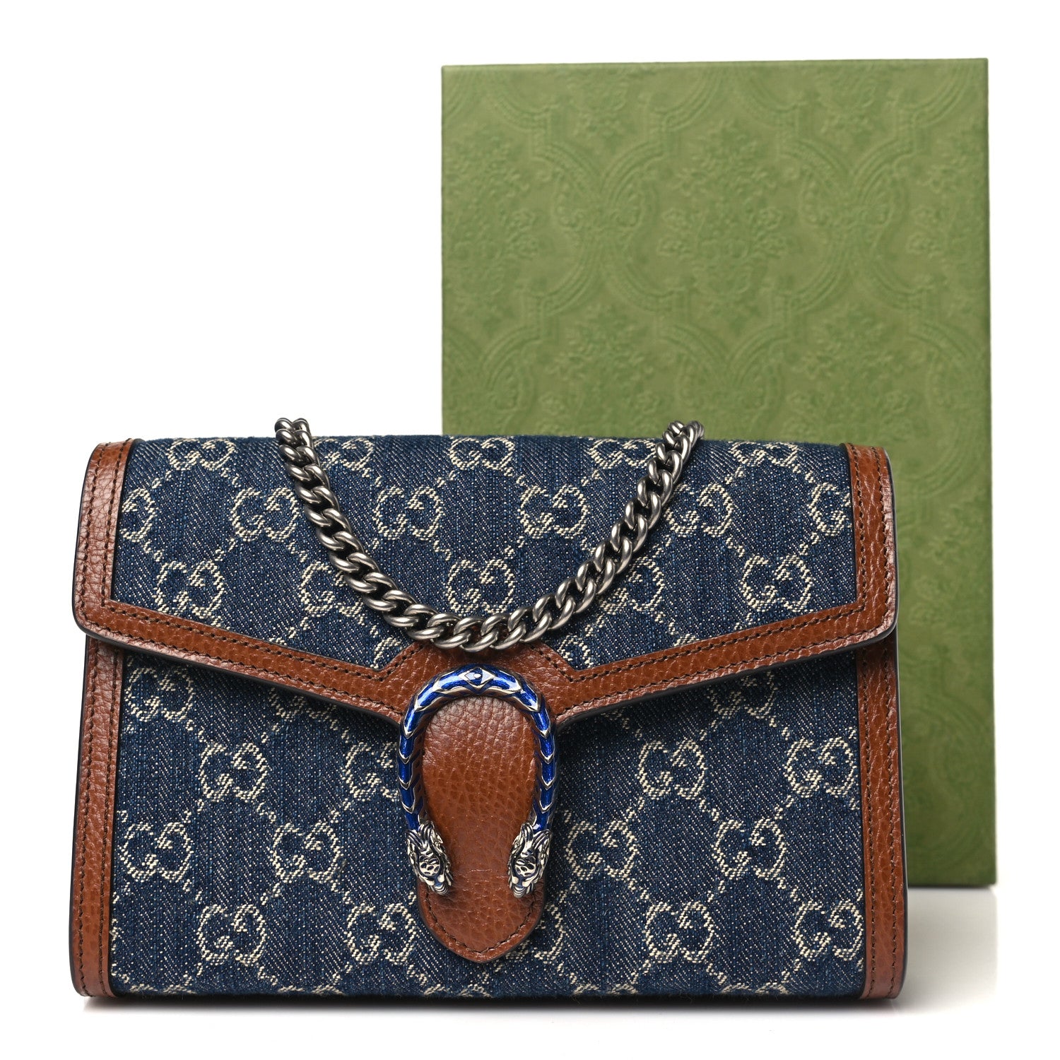 Gucci New Denim GG Monogram Dollar Calfskin Enamel Mini Dionysus Chain Wallet Blue Tea Cuir Epilog Electric Blue 11 of 11