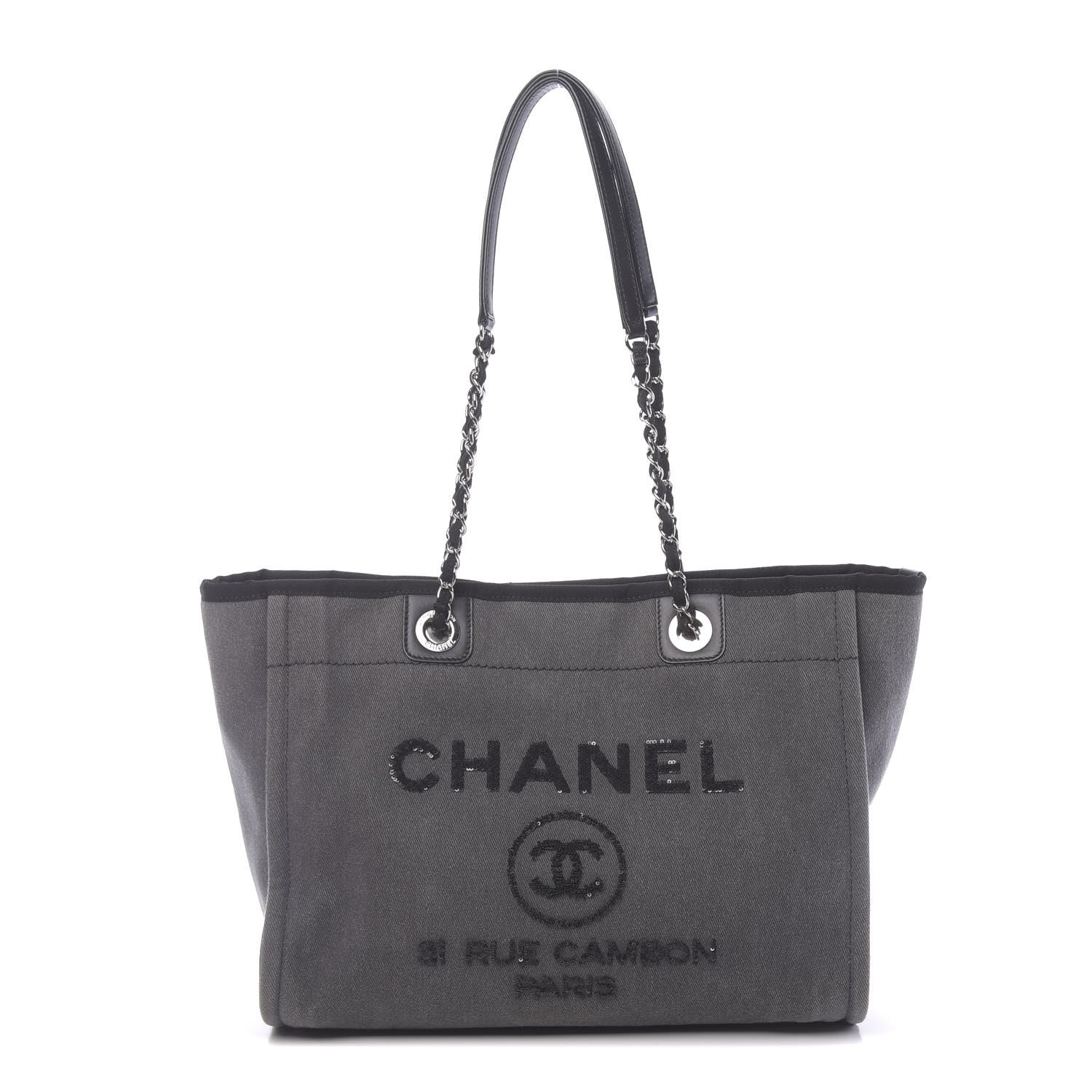 Chanel Canvas Sequin Small Deauville Tote Charcoal 1 of 10