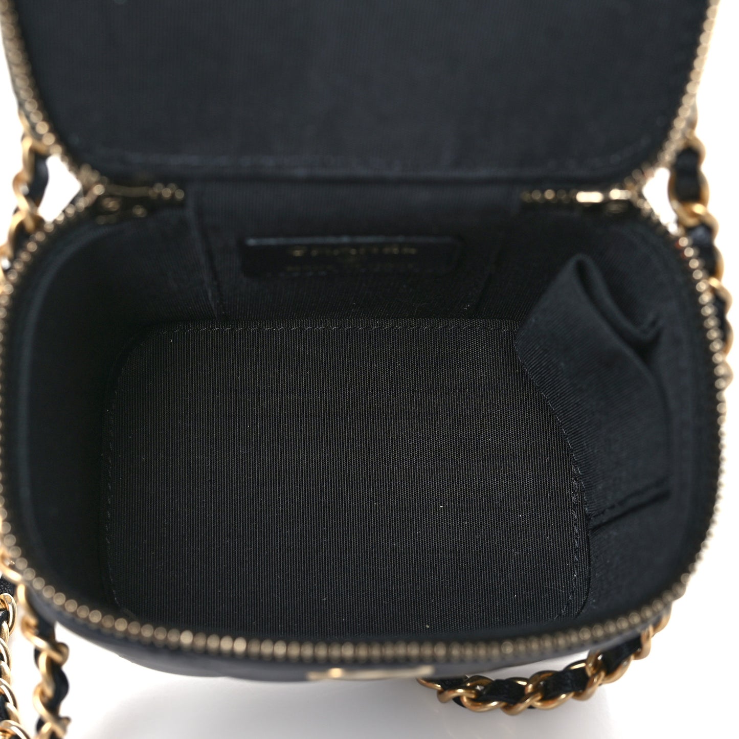 Lambskin Quilted Top Handle Mini Vanity Case With Chain Black