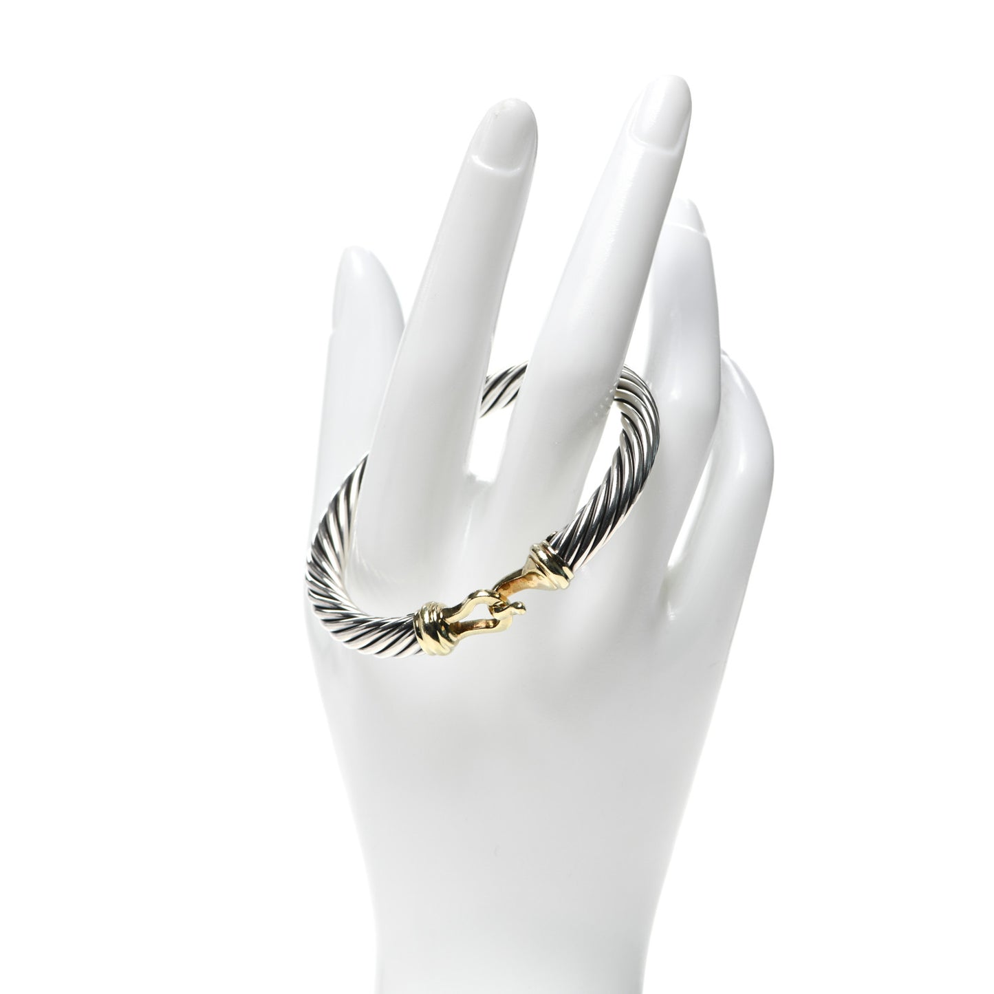 Sterling Silver 14K Yellow Gold 7mm Cable Classic Buckle Bracelet