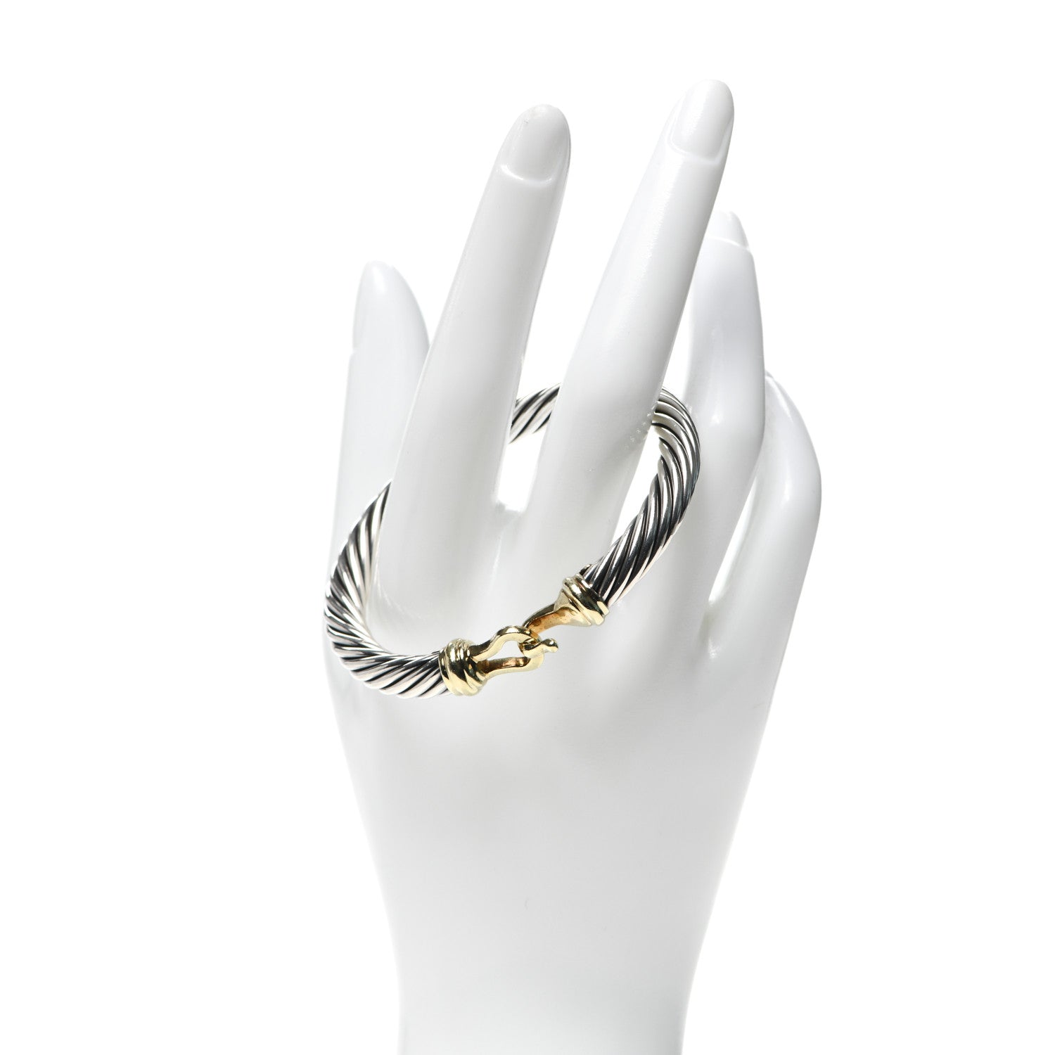 David Yurman Sterling Silver 14K Yellow Gold 7mm Cable Classic Buckle Bracelet 2 of 5