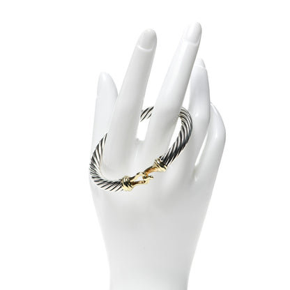 David Yurman Sterling Silver 14K Yellow Gold 7mm Cable Classic Buckle Bracelet 2 of 5