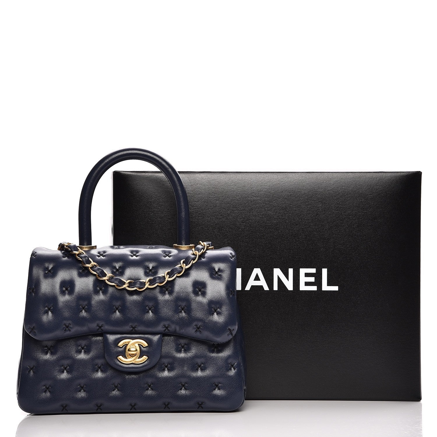 Chanel Lambskin Cross Stitch Mini Coco Handle Flap Dark Blue 11 of 11