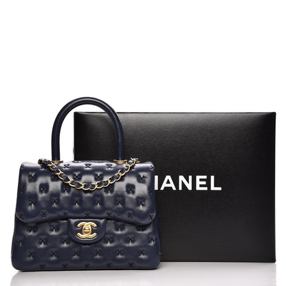 Chanel Lambskin Cross Stitch Mini Coco Handle Flap Dark Blue 11 of 11