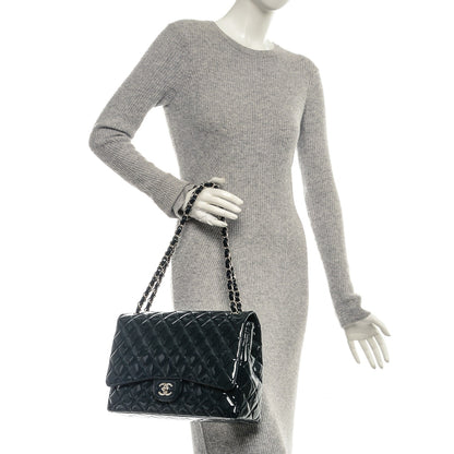 Chanel Patent Quilted Maxi Single Flap Navy Blue 2 of 6