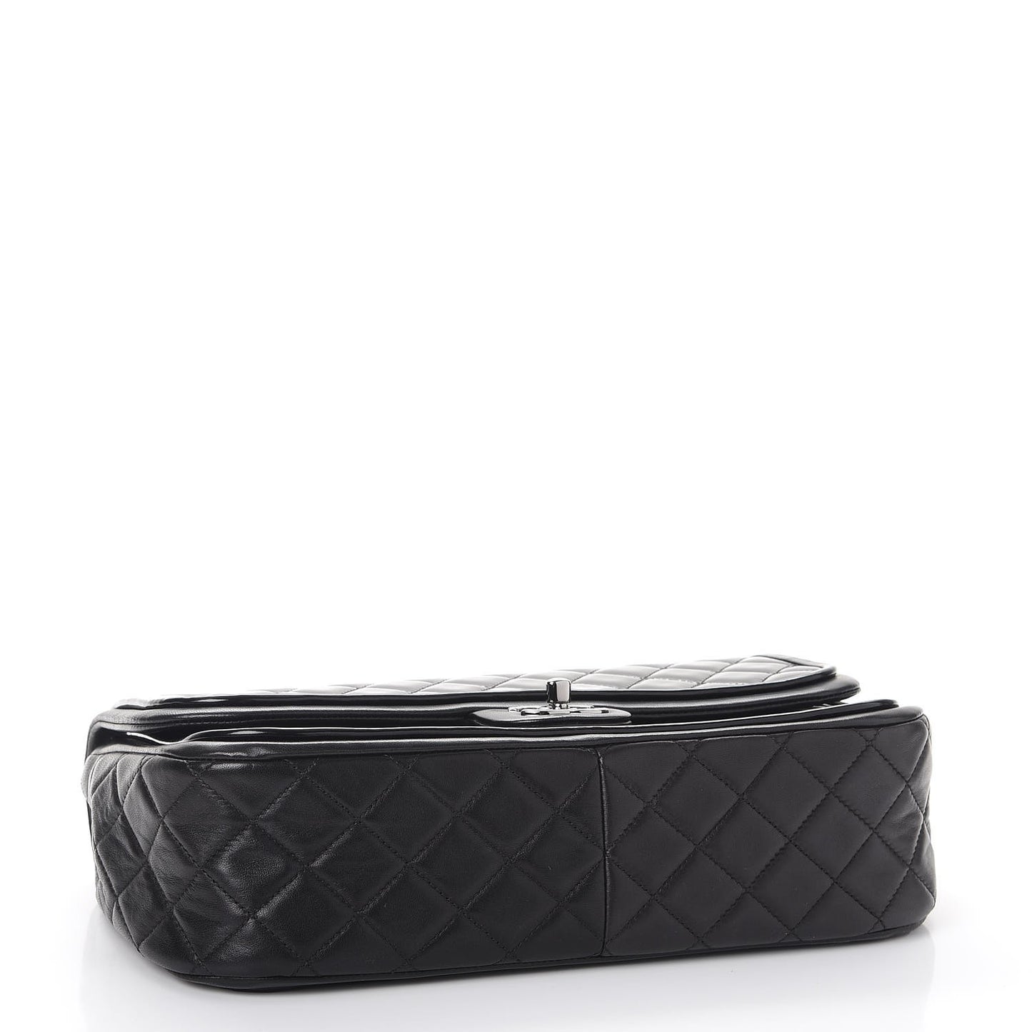 Patent Lambskin Quilted Classic Twist Flap Black