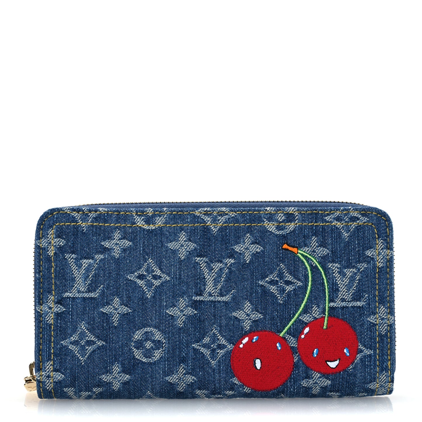 LV X TM Monogram Denim Cerises Zippy Wallet Blue