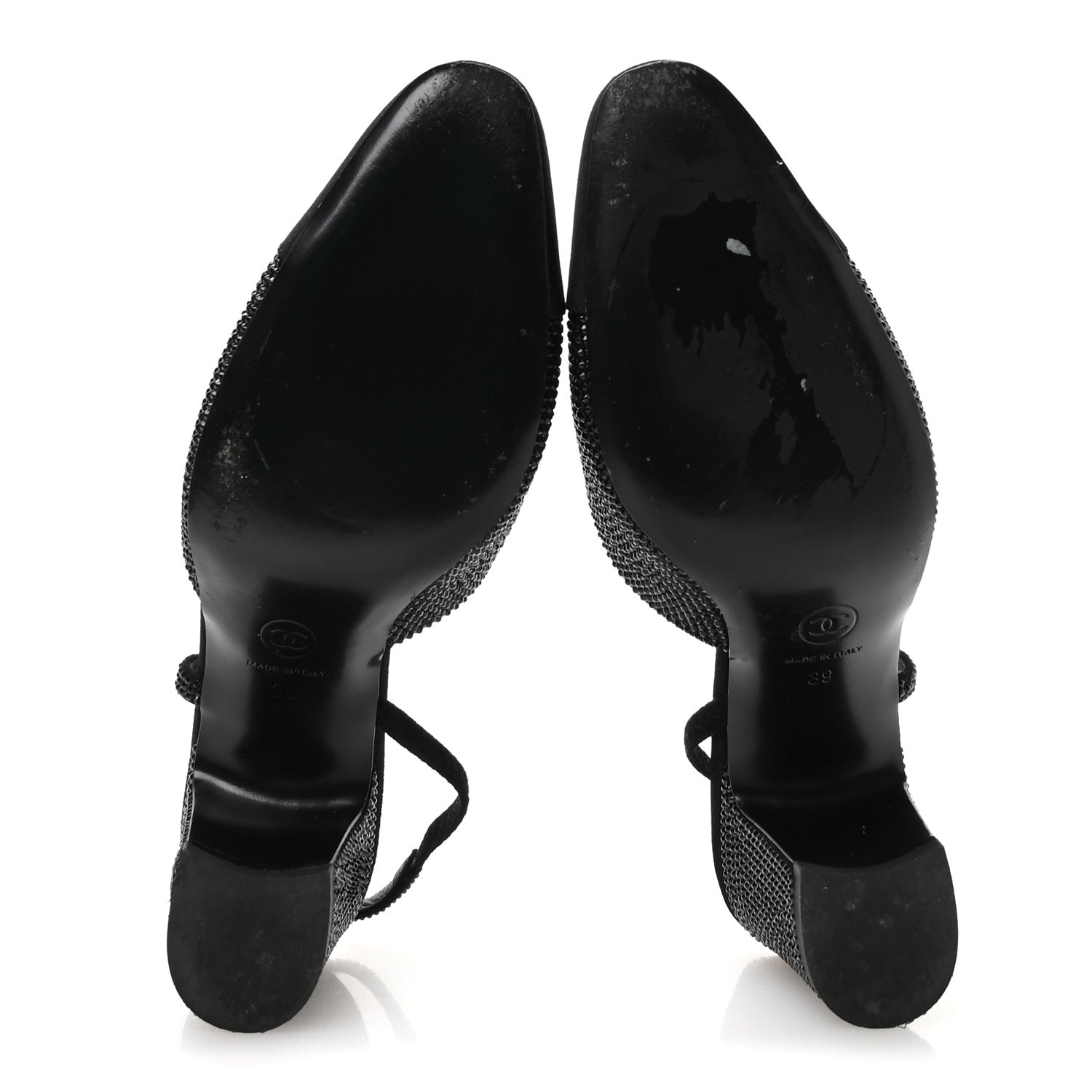 Chanel Strass Grosgrain Cap Toe CC Slingback Pumps 39 Black 6 of 10