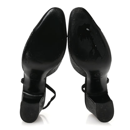 Chanel Strass Grosgrain Cap Toe CC Slingback Pumps 39 Black 6 of 10