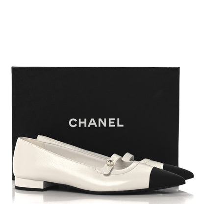 Chanel Shiny Lambskin Grosgrain Pearl Mary Janes Flats 40 White Black 10 of 10