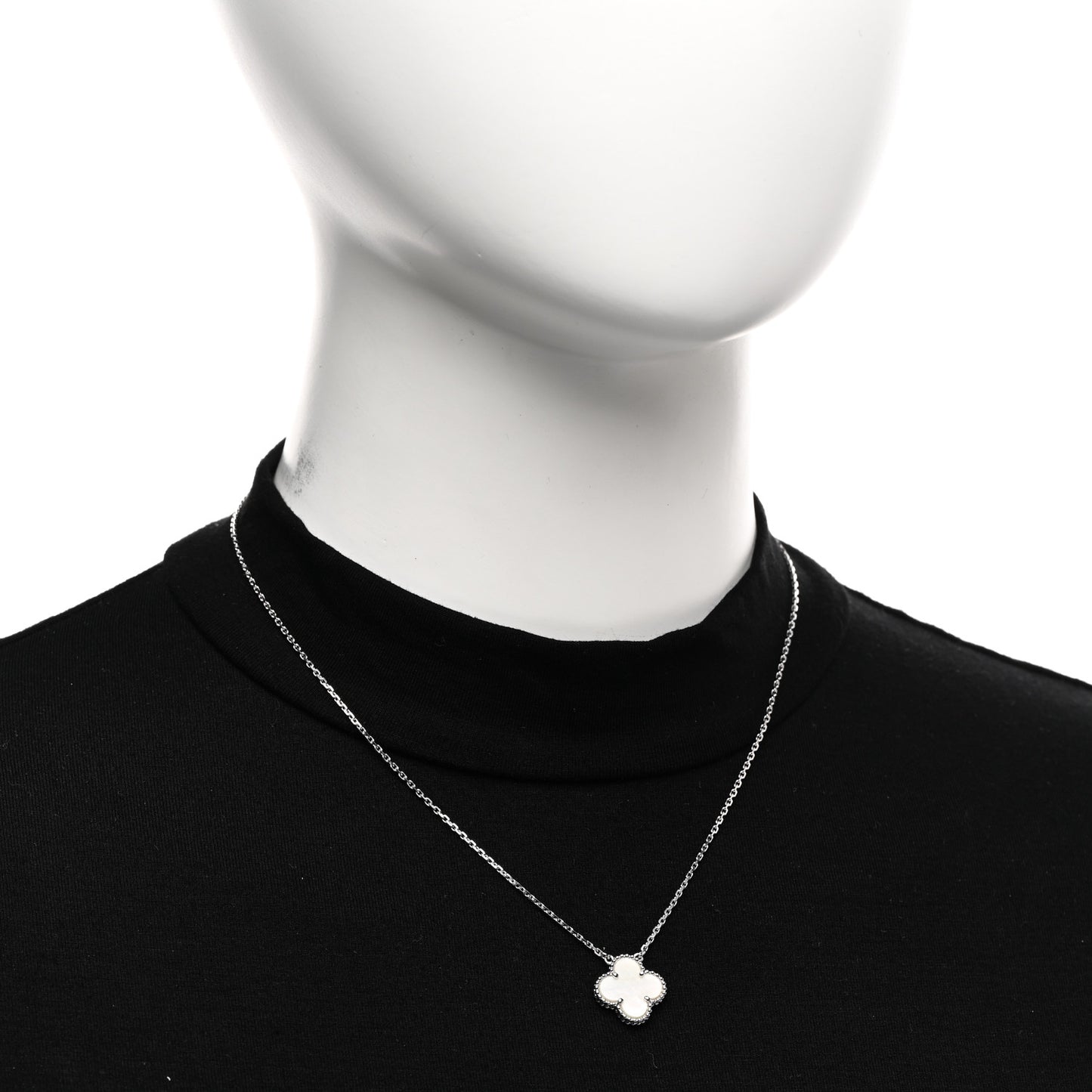 18K White Gold Mother Of Pearl Vintage Alhambra Pendant Necklace