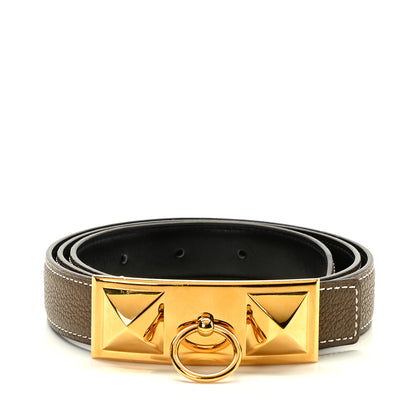 Hermes Togo Box 24mm Sydney Belt 90 Etoupe Black 1 of 4