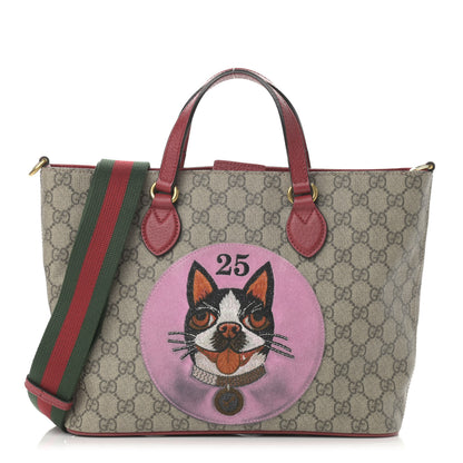 Gucci Soft GG Supreme Monogram Web Bosco Patch Small Crossbody Tote Beige Malva Hibiscus Red 1 of 15