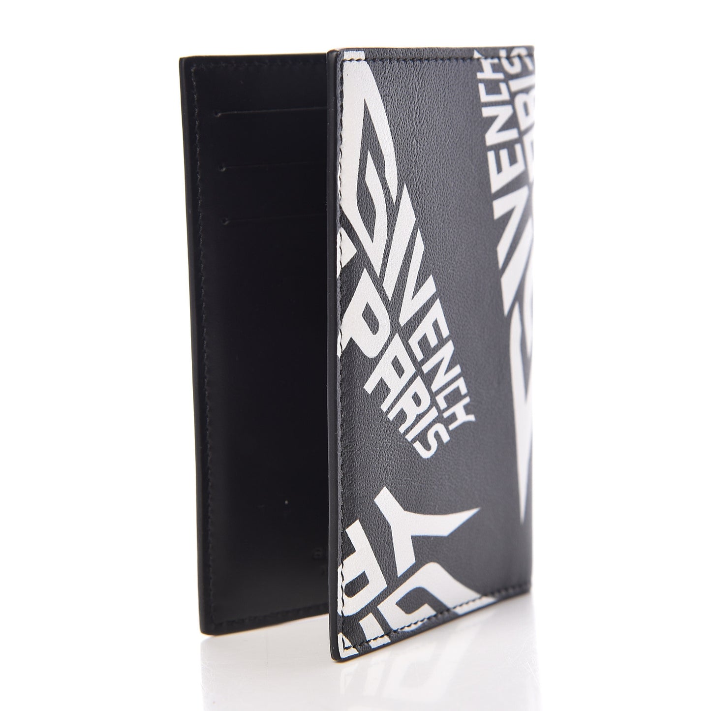 Calfskin Logo 3CC Folding Card Holder Black White