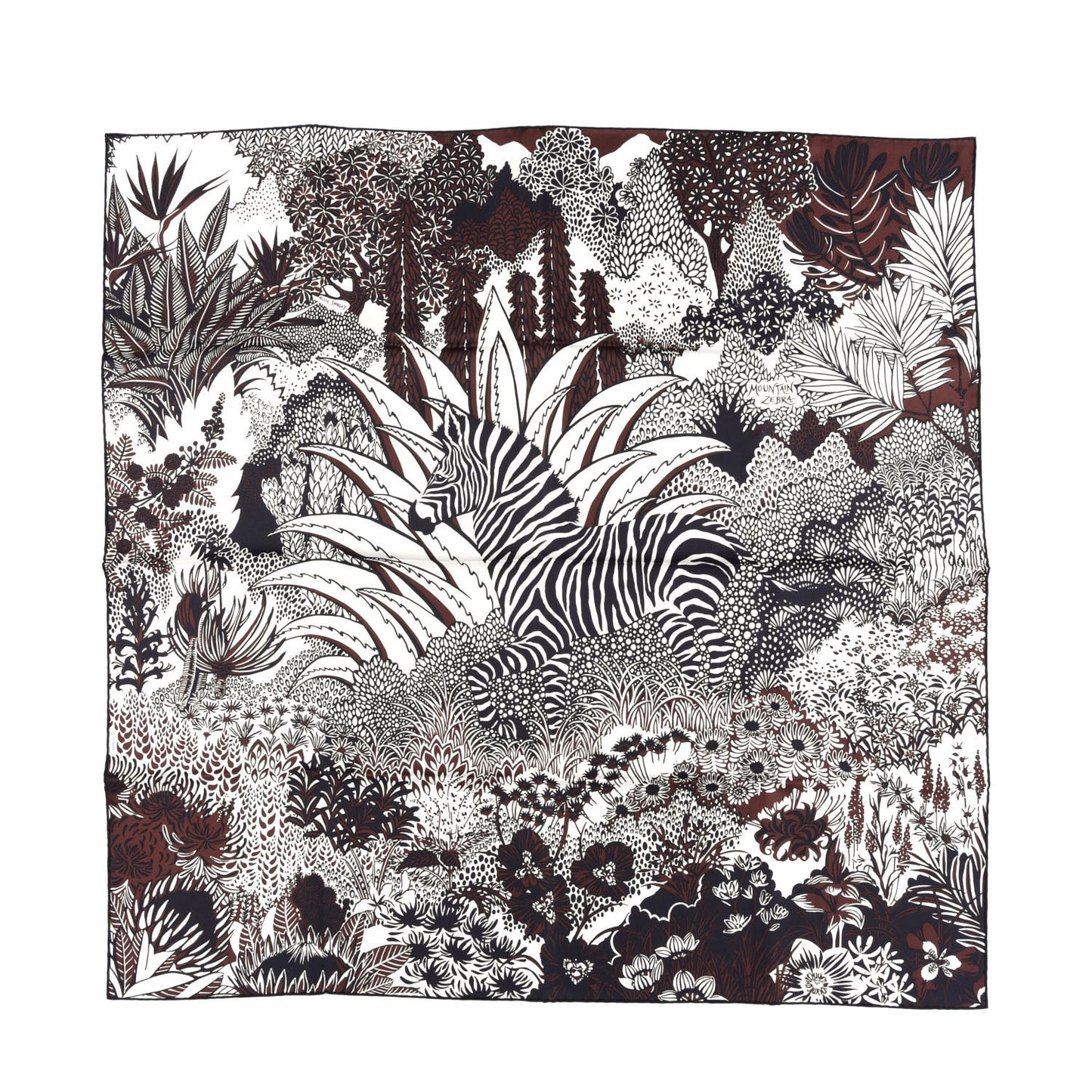 Silk Mountain Zebra Scarf 90 Marron Black White