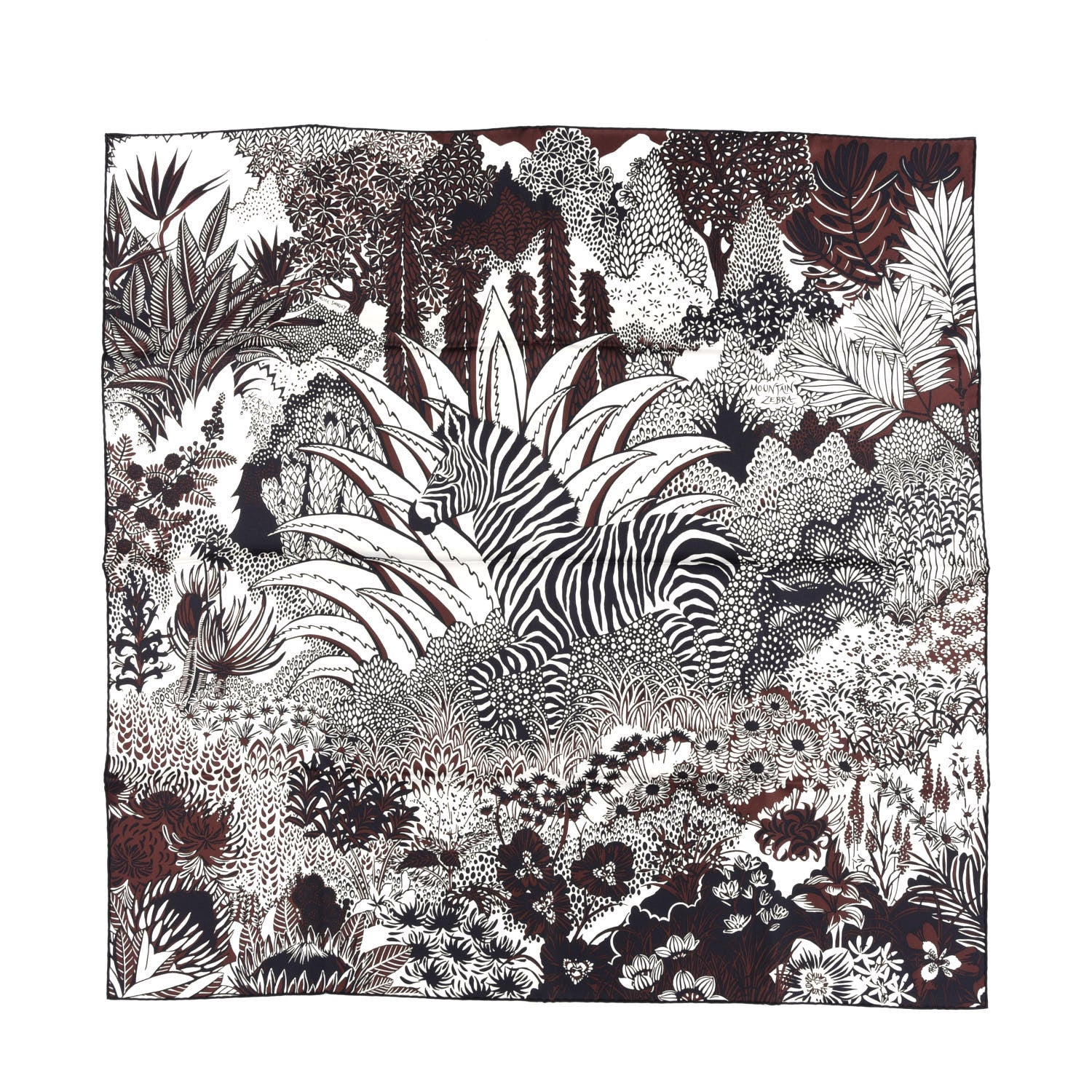Hermes Silk Mountain Zebra Scarf 90 Marron Black White 1 of 4