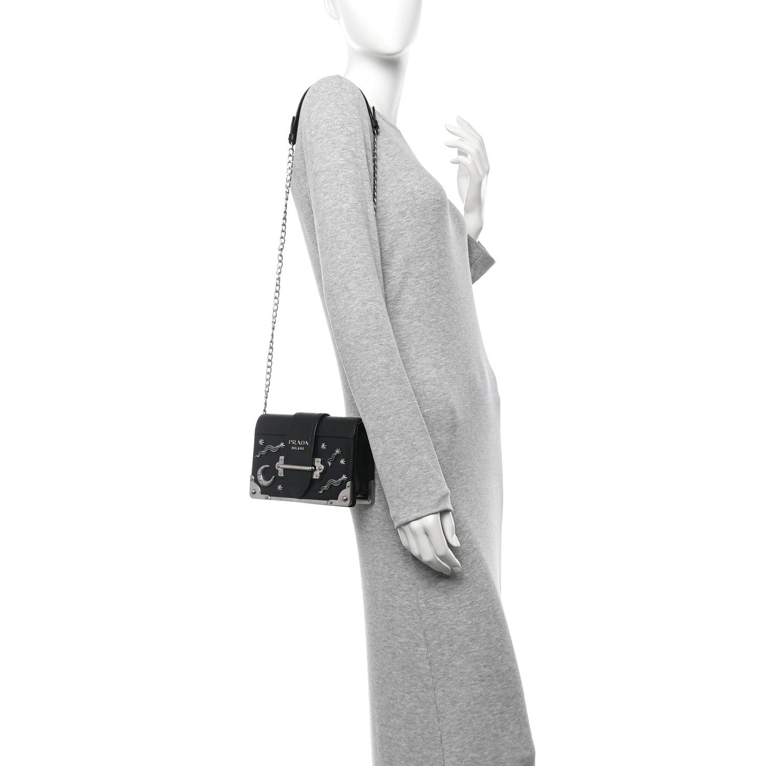 Prada City Calf Saffiano Cahier Astrology Bag Black 2 of 9