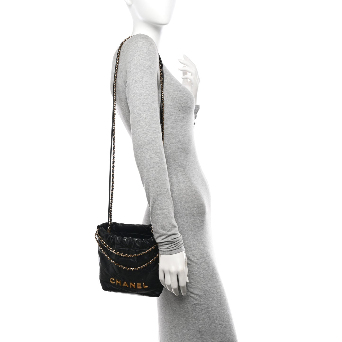 Shiny Calfskin Quilted Mini Chanel 22 Black