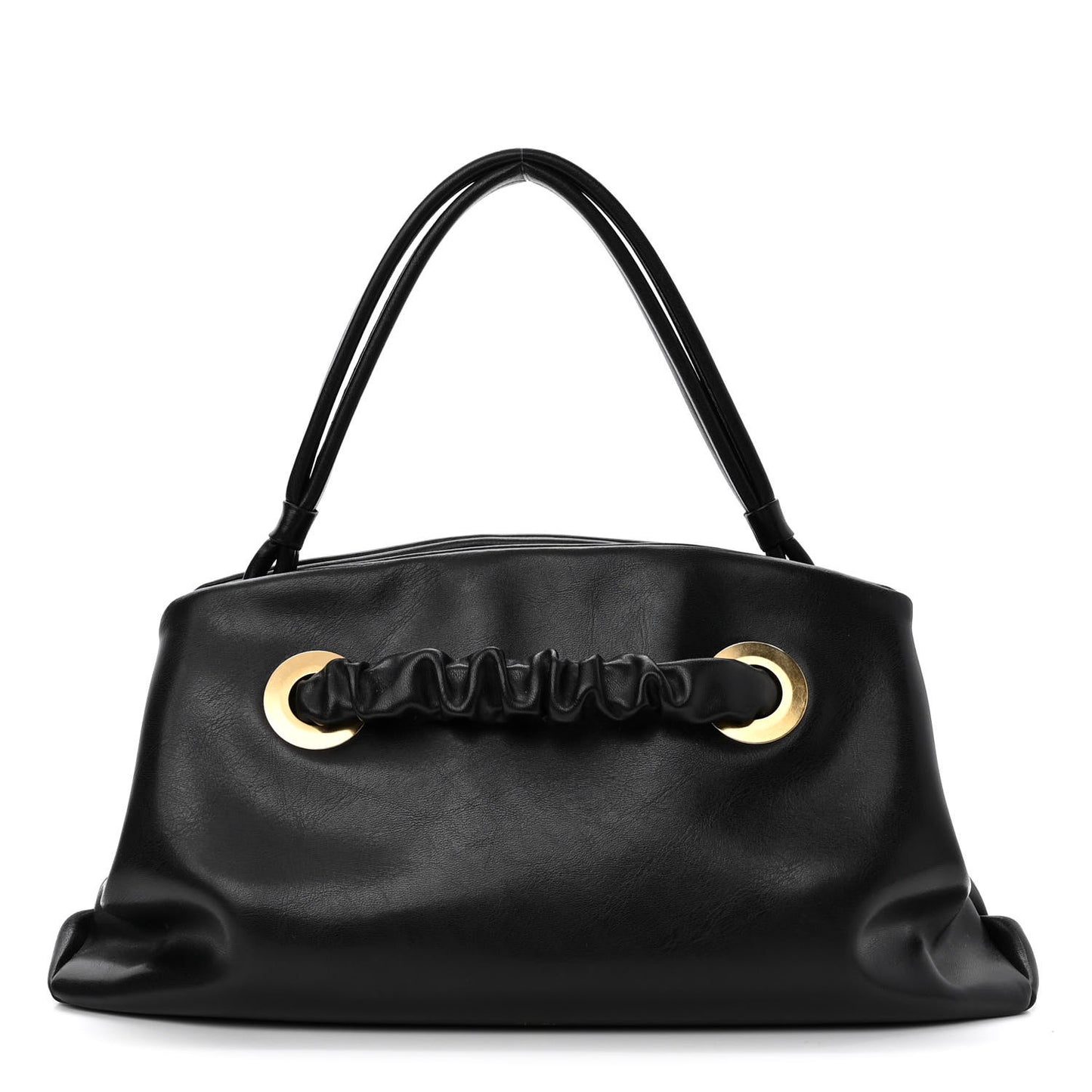 Smooth Calfskin Eyelet Small Top Handle Bag Black