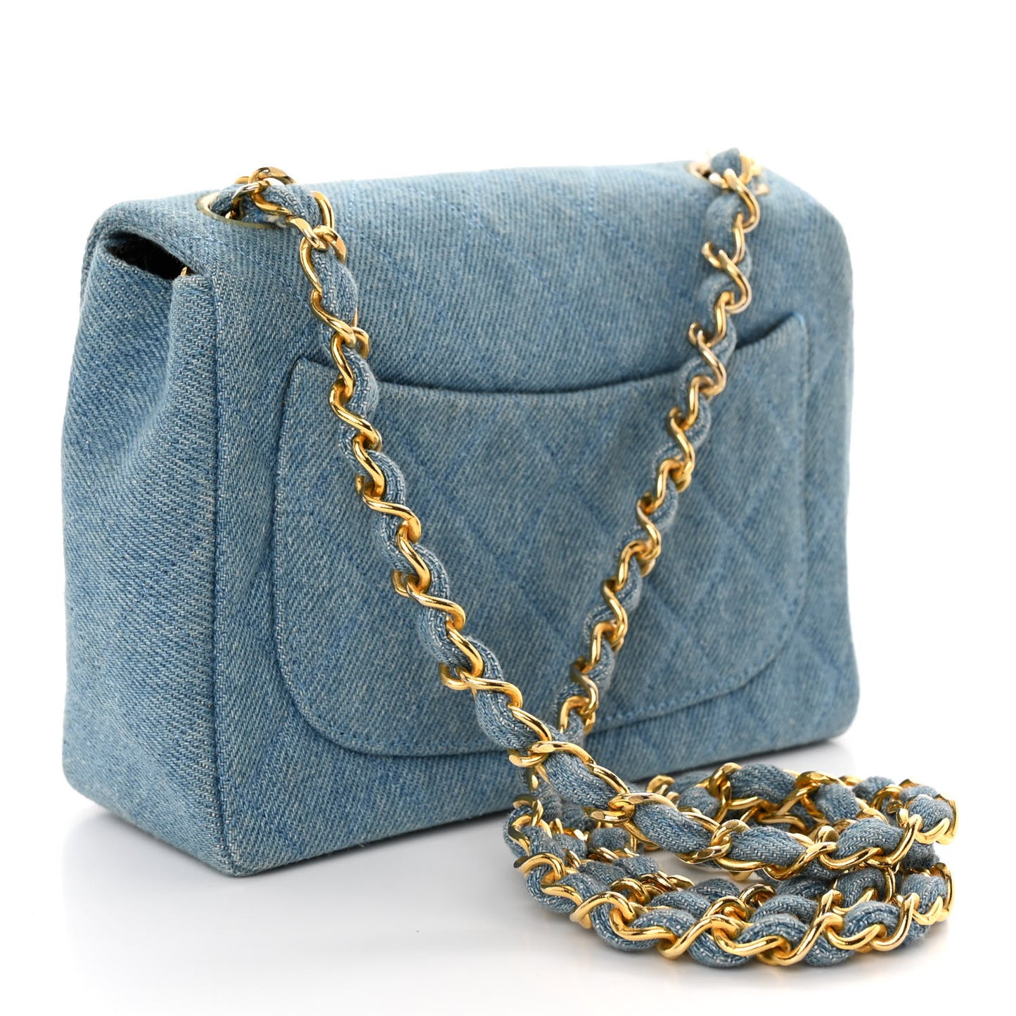Denim Quilted Mini Square Flap Blue