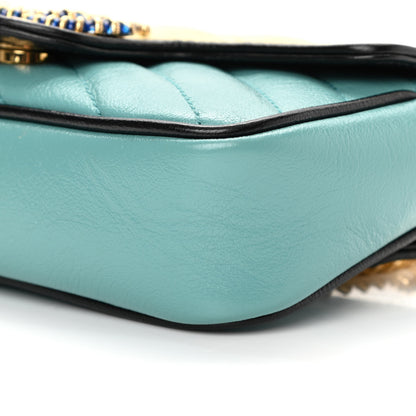 Gucci Azalea Calfskin Enamel Matelasse Diagonal Super Mini Torchon GG Marmont Shoulder Bag Butter Dusty Azure Black Electric Blue 9 of 11