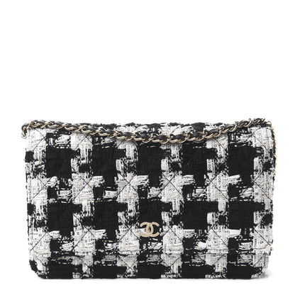 Chanel Tweed Quilted Wallet On Chain WOC Black Ecru White 1 of 12