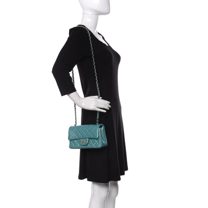 Chanel Iridescent Calfskin Quilted Mini Rectangular Flap Green 2 of 9