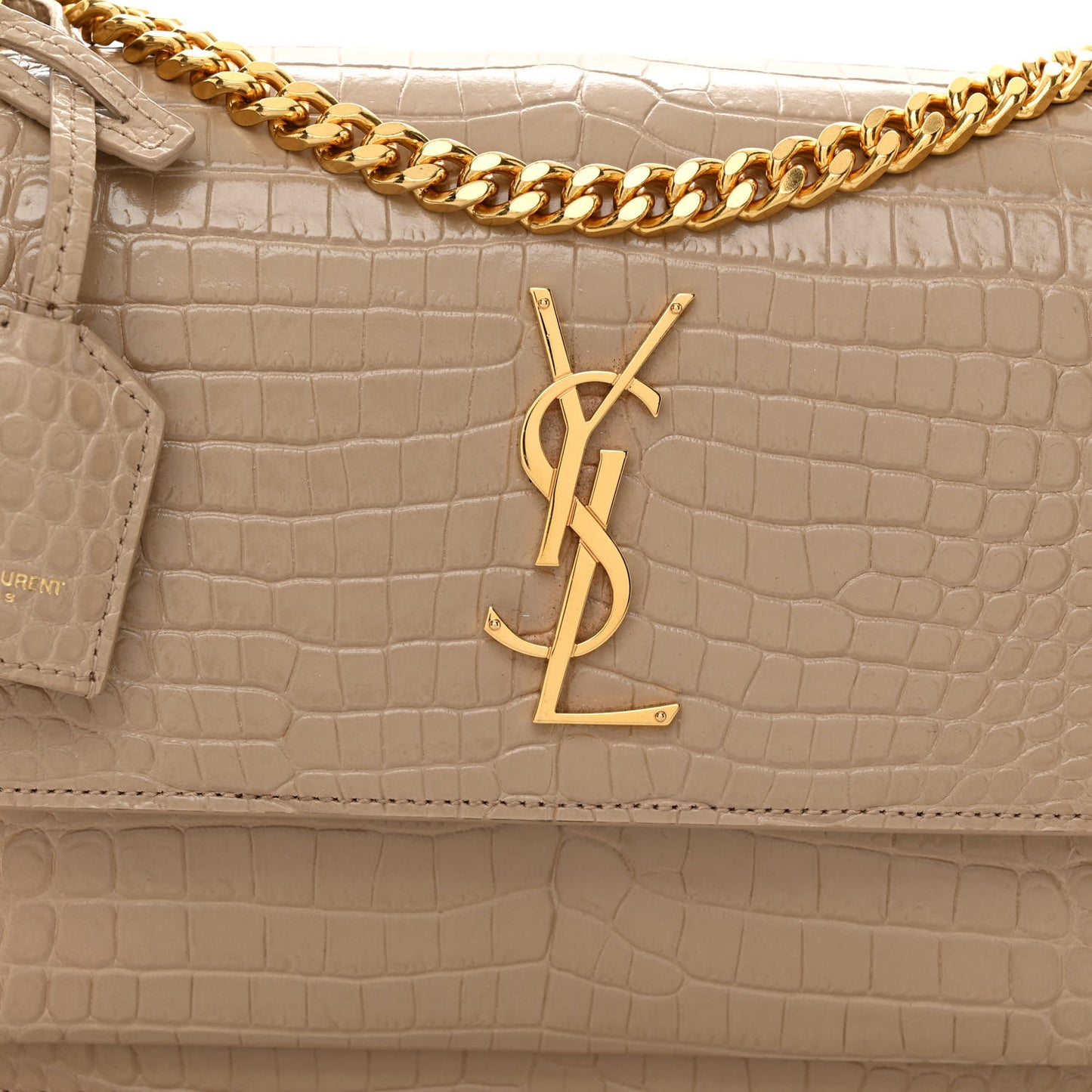 Calfskin Crocodile Embossed Medium Monogram Sunset Dark Beige