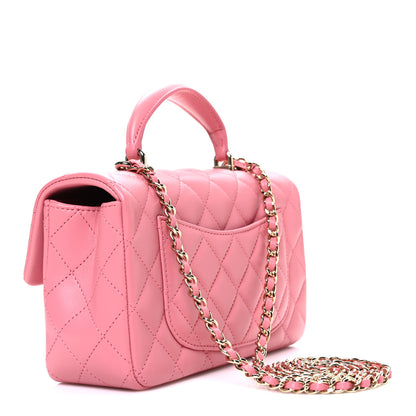 Chanel Lambskin Quilted Mini Top Handle Rectangular Flap Pink 3 of 11