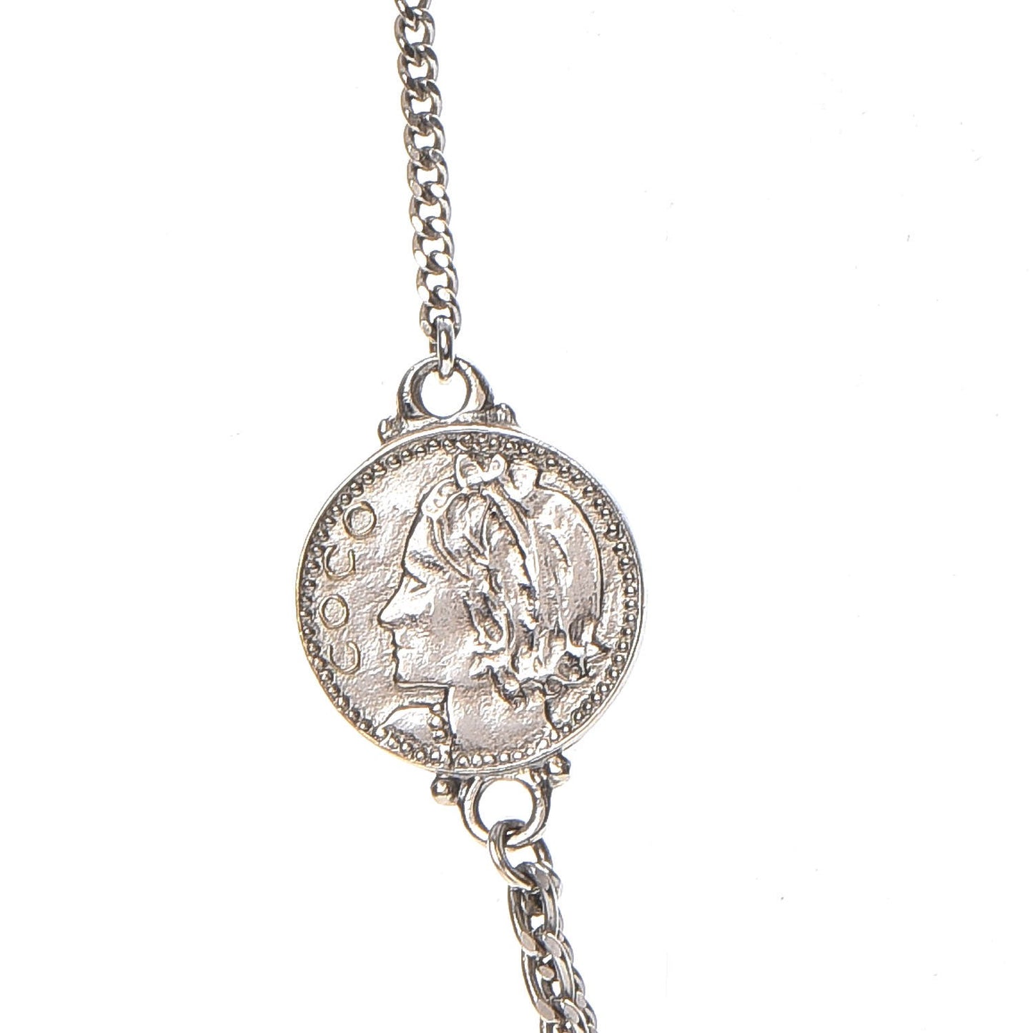 CC Coco Camellia Coin Necklace Silver