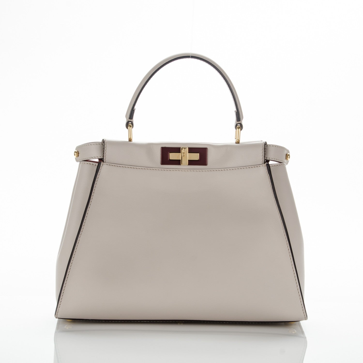 Fendi Vitello Seta Shiny Nappa Medium Peekaboo Iconic Satchel Grigio Polvere Bois de Rose 3 of 11