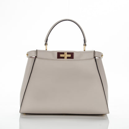 Fendi Vitello Seta Shiny Nappa Medium Peekaboo Iconic Satchel Grigio Polvere Bois de Rose 3 of 11