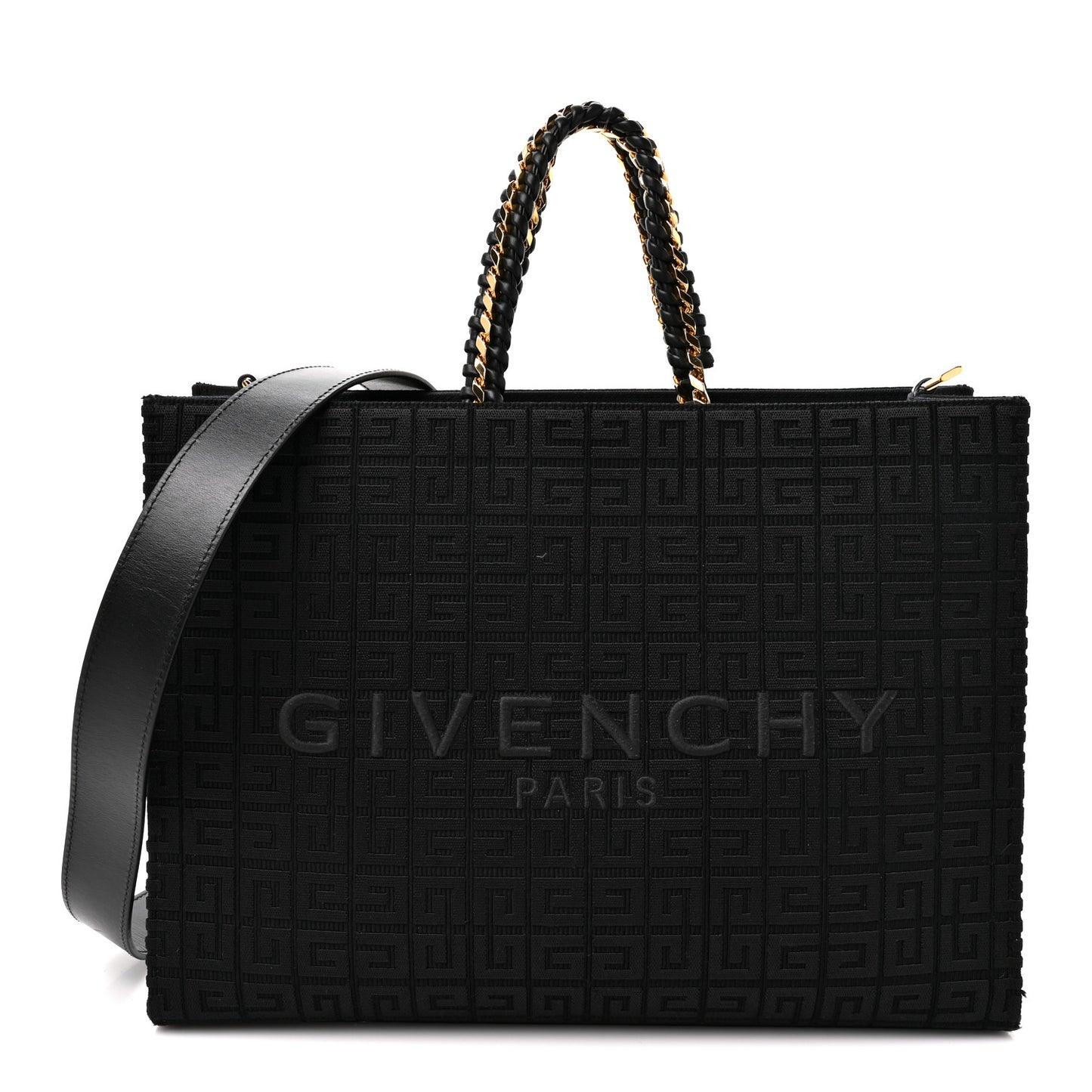 Canvas Jacquard 4G Medium Chain Tote Black
