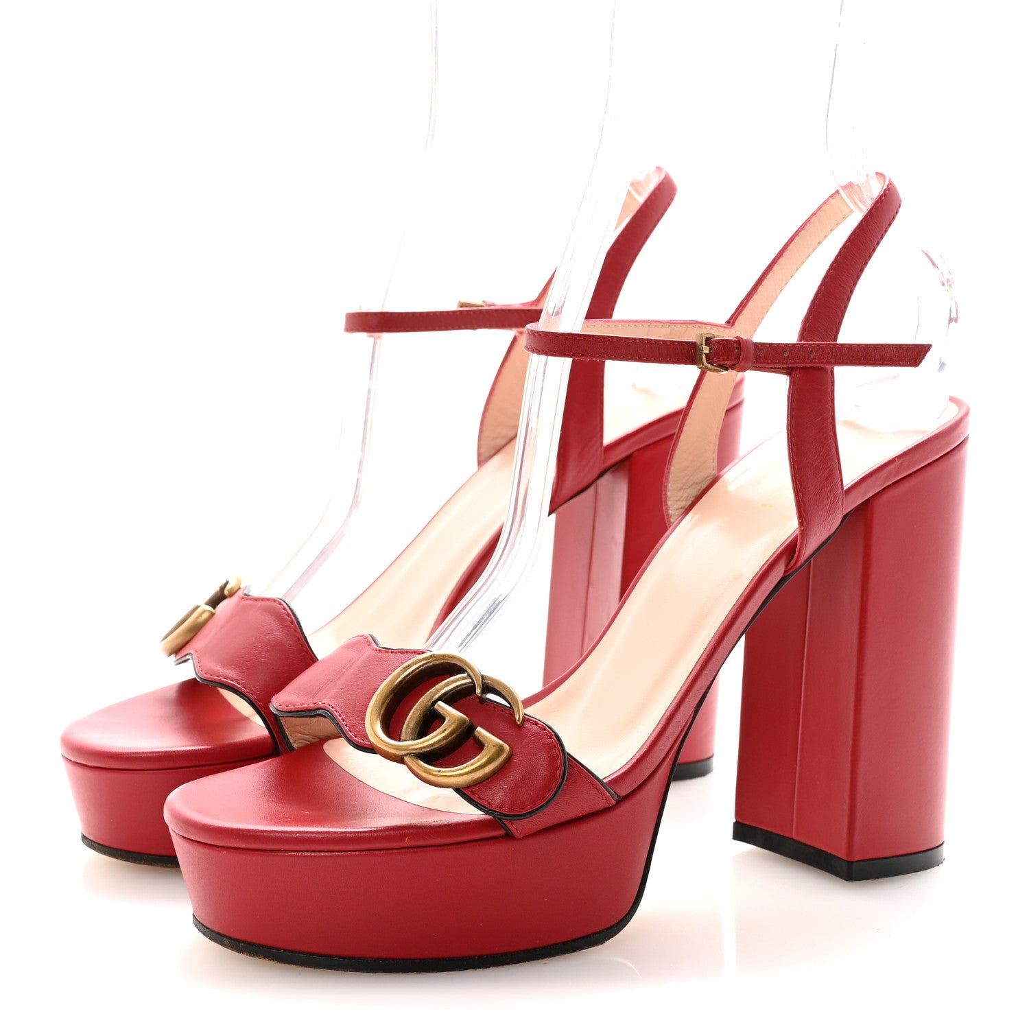 Gucci Calfskin GG Marmont Ankle Wrap 30/115mm Platform Sandals 38 Hibiscus Red 4 of 8