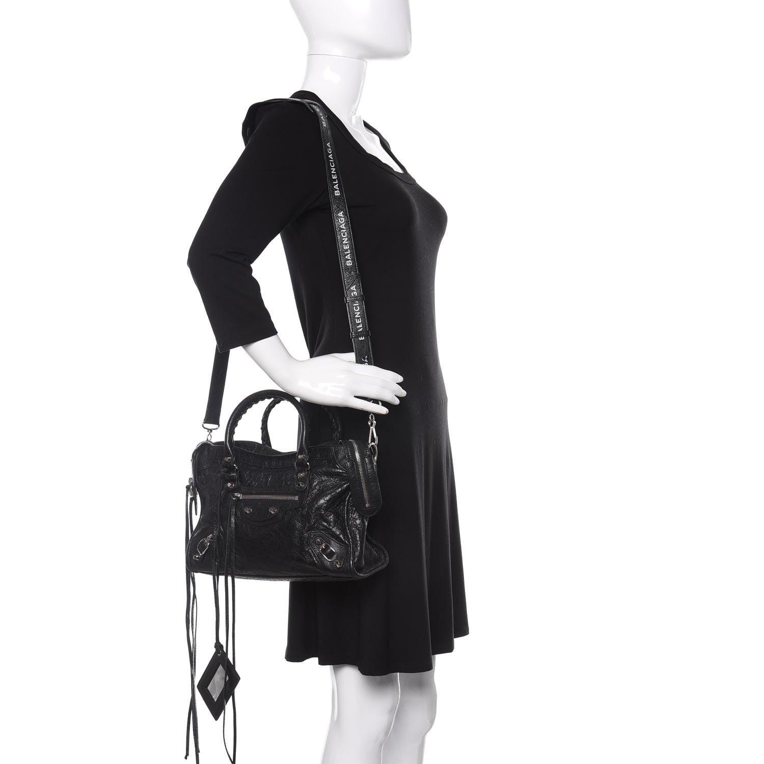 Balenciaga Agneau Classic Silver Hardware S City Logo Strap Black White 2 of 9