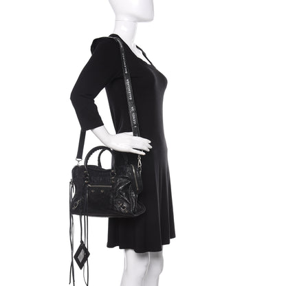 Balenciaga Agneau Classic Silver Hardware S City Logo Strap Black White 2 of 9